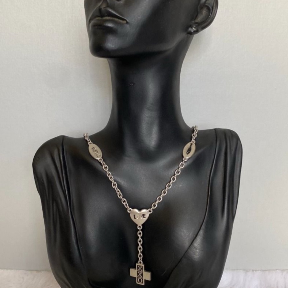 Vintage Moschino Silver Heart and Cross Necklace